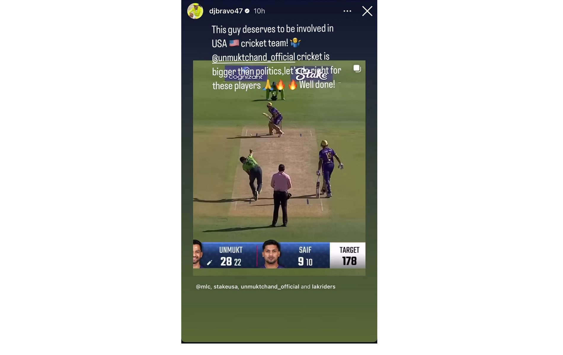 Screenshot of Dwayne Bravo's Instagram story.